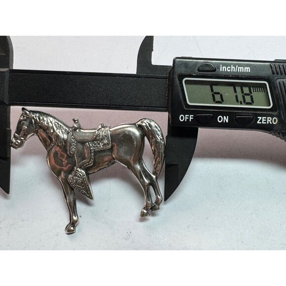 Estate Sterling Silver 925 Horse Brooch Pin Detailed Saddle Western Cowboy - Picture 7 of 8